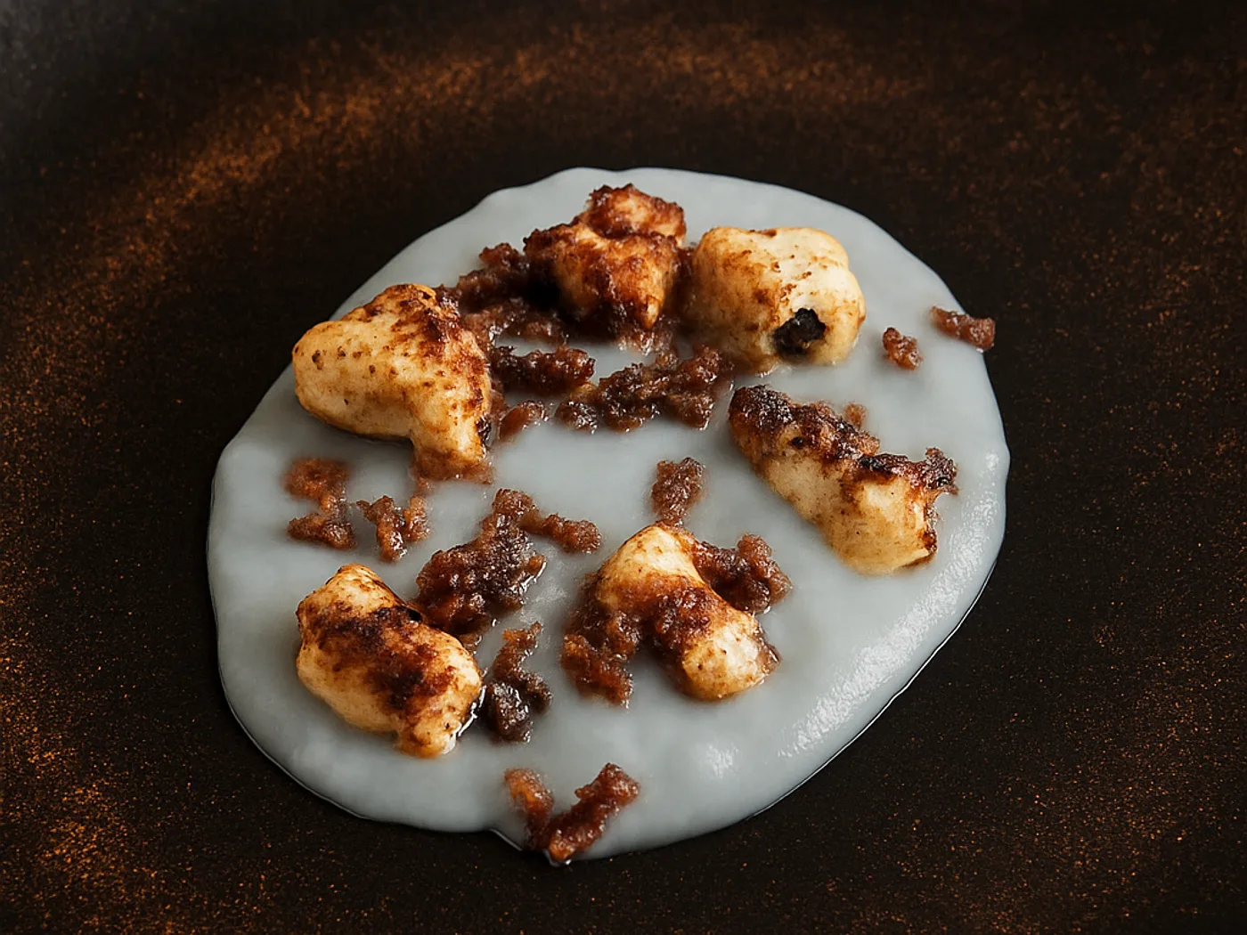Polpo arrostito su crema con guanciale croccante