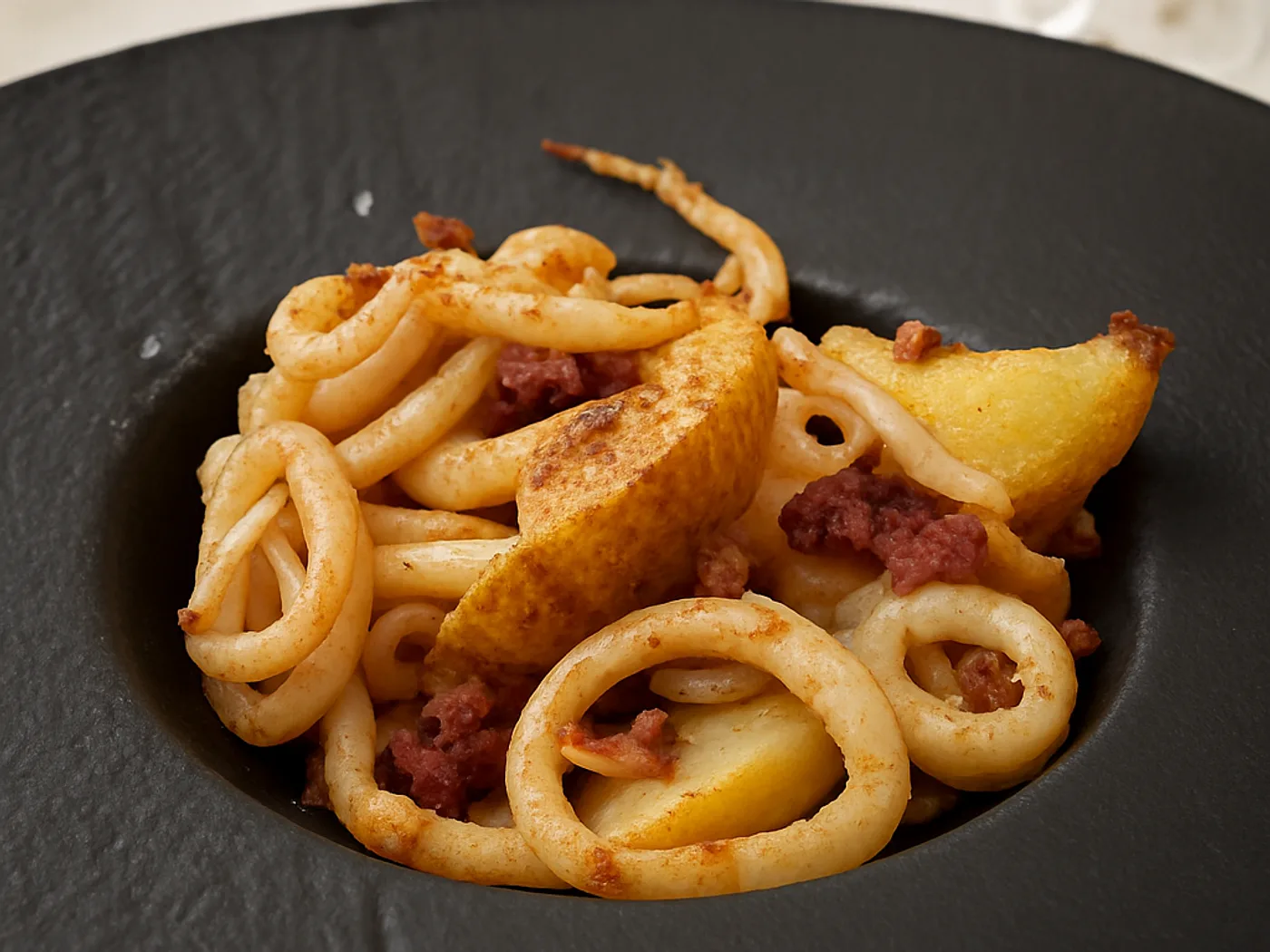 Calamari saltati con patate e olive