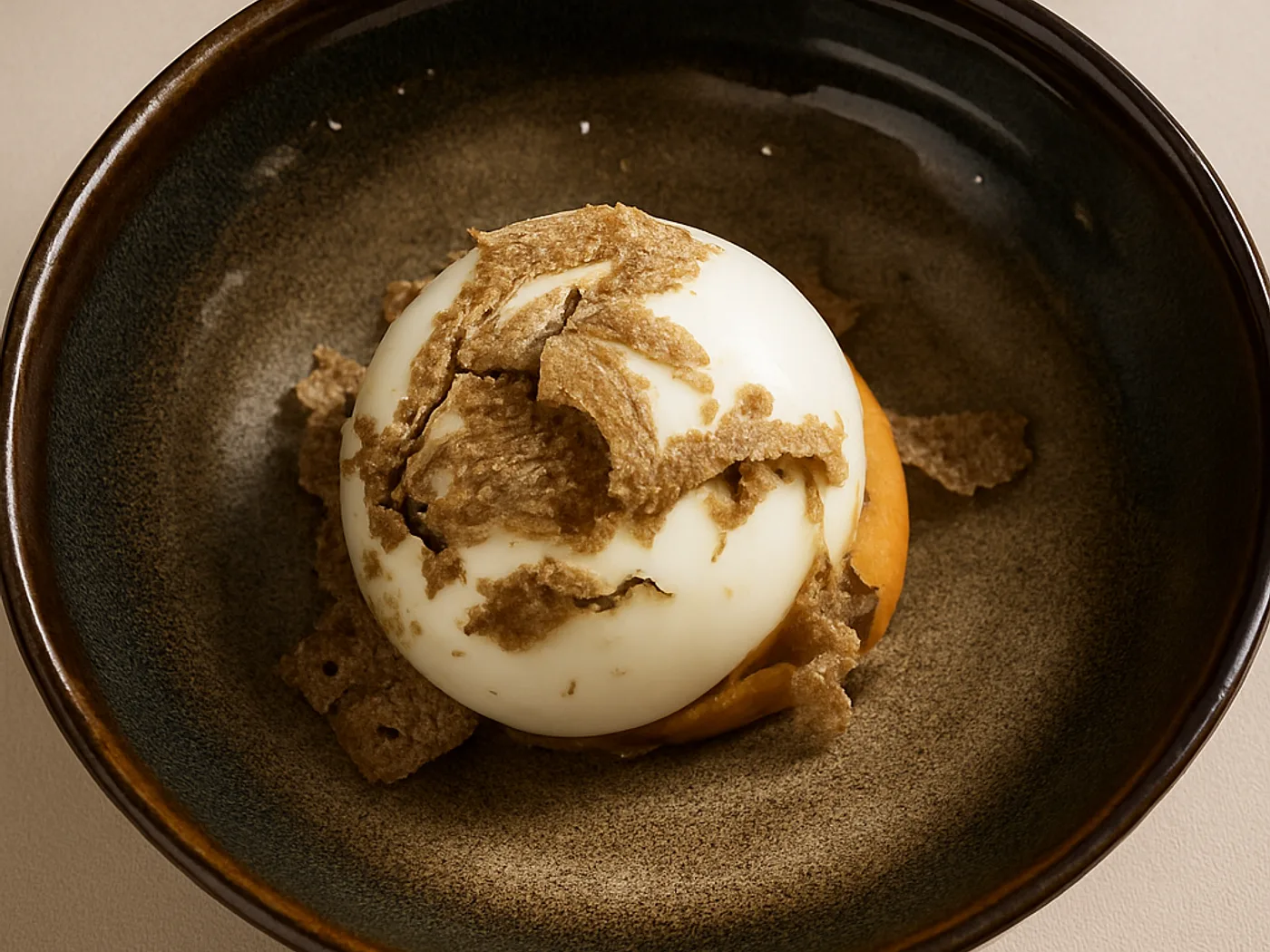 Dessert cremoso con granella in ciotola di ceramica